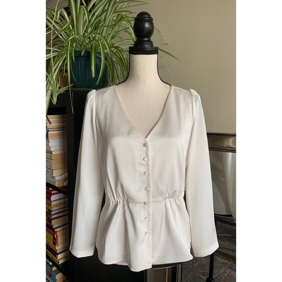 Silk Crepe Peplum Button Blouse, White, J. Crew, 6 - Picture 2 of 9